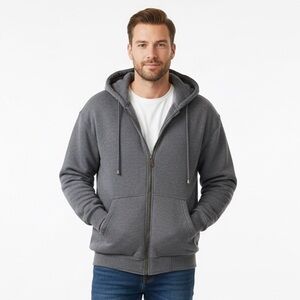 North 15 Men's Jacket Quilted Hoodie Full Zip Heavy Weight Charcoal Gray Size XL